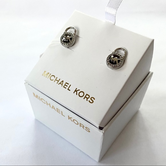 NWT authentic MK silver tone pave lock Earrings - Picture 2 of 7